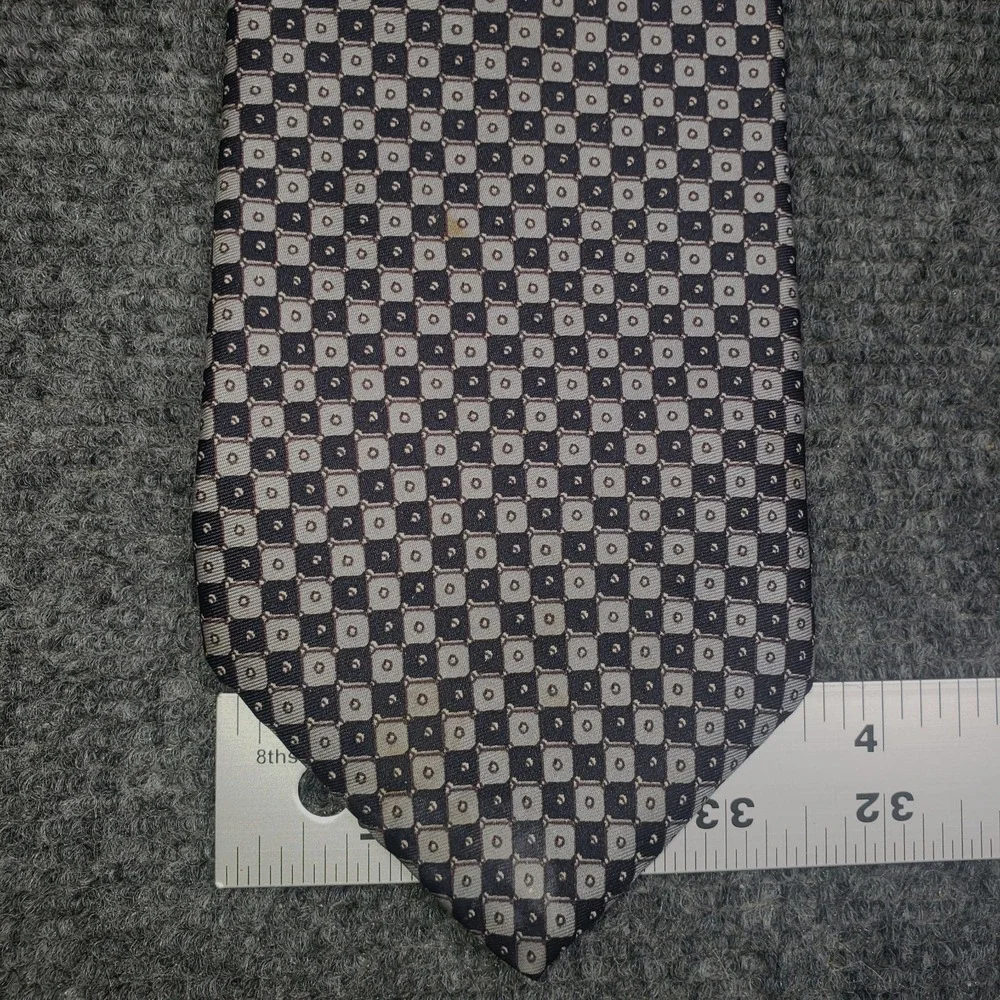 Christian Dior Crevates Silk Tie Geometric Black Gray